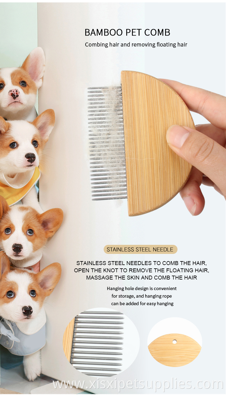 Factory Wholesale Custom Logo Bamboo Wooden Pet Metal Needle Hair Comb Cat Dog Flea Comb